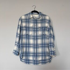 American Eagle Oversized Long-Sleeve Plaid Button-Up Shirt Soft, & Comfy Size XS